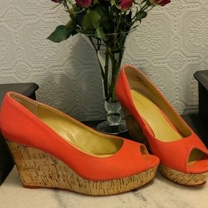 Canvas and cork wedge peep toes